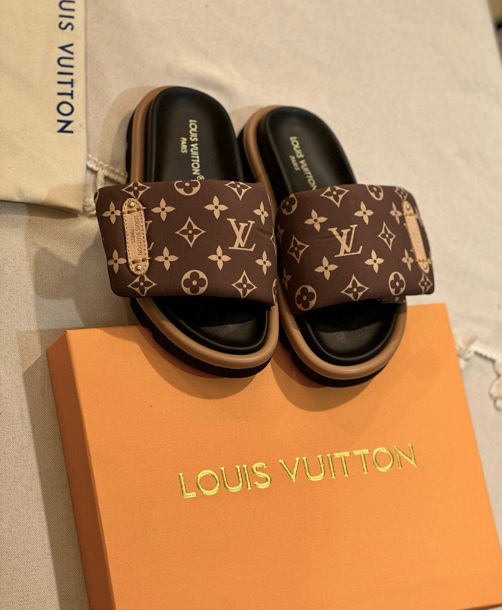 Chinelo Louis Vuitton Flatform Pool Pillow Cacao