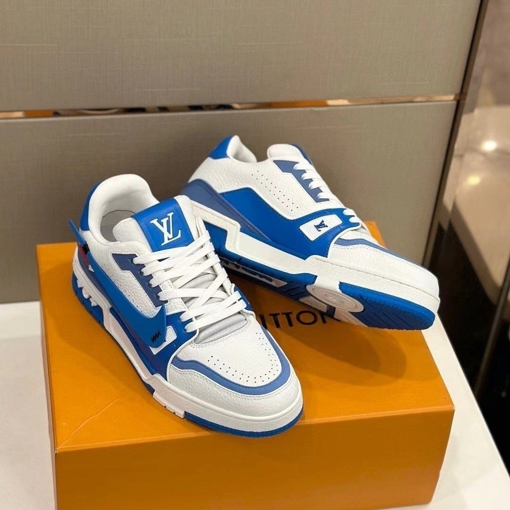 LOUIS VUITTON TRAINER SNEAKER LOW LV WHITE/BLUE