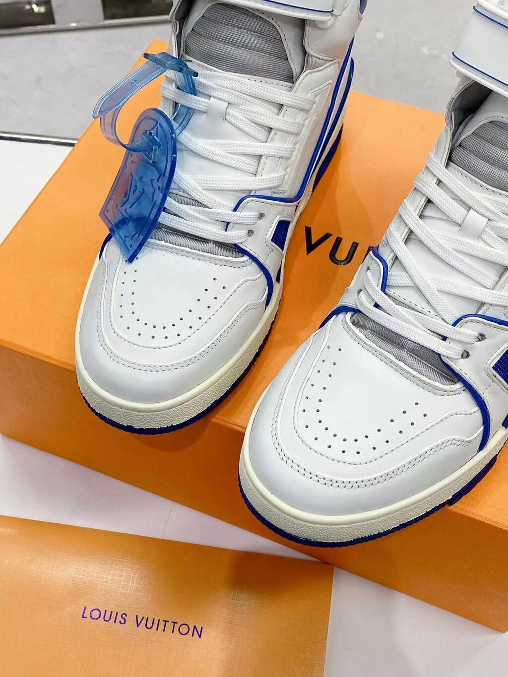 Louis Vuitton LV Trainer Sneaker Boot High White Blue