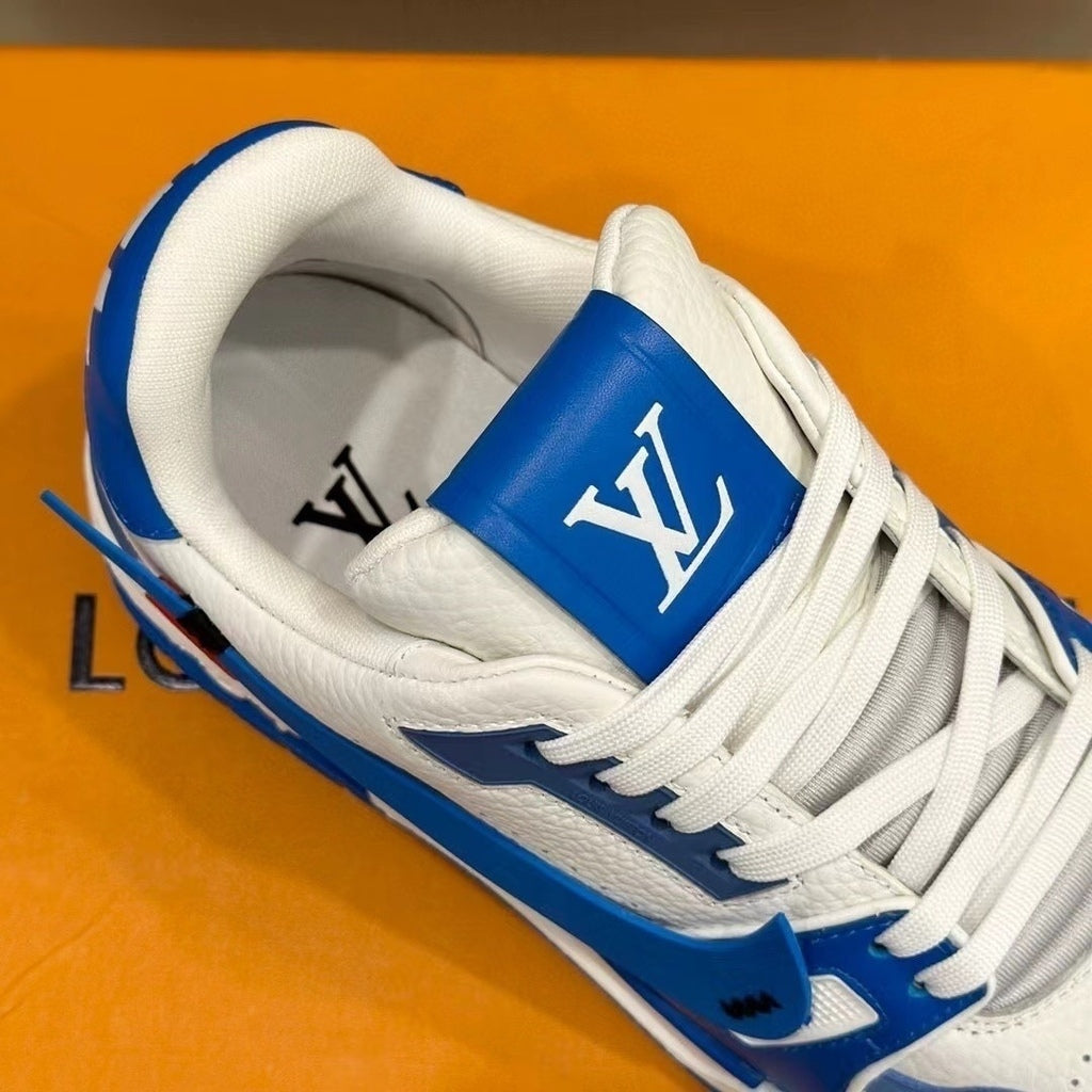 LOUIS VUITTON TRAINER SNEAKER LOW LV WHITE/BLUE