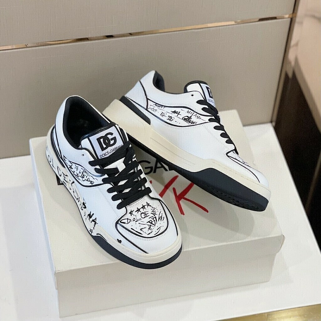 DOLCE & GABBANA White New Roma Graffiti Print Leathe
