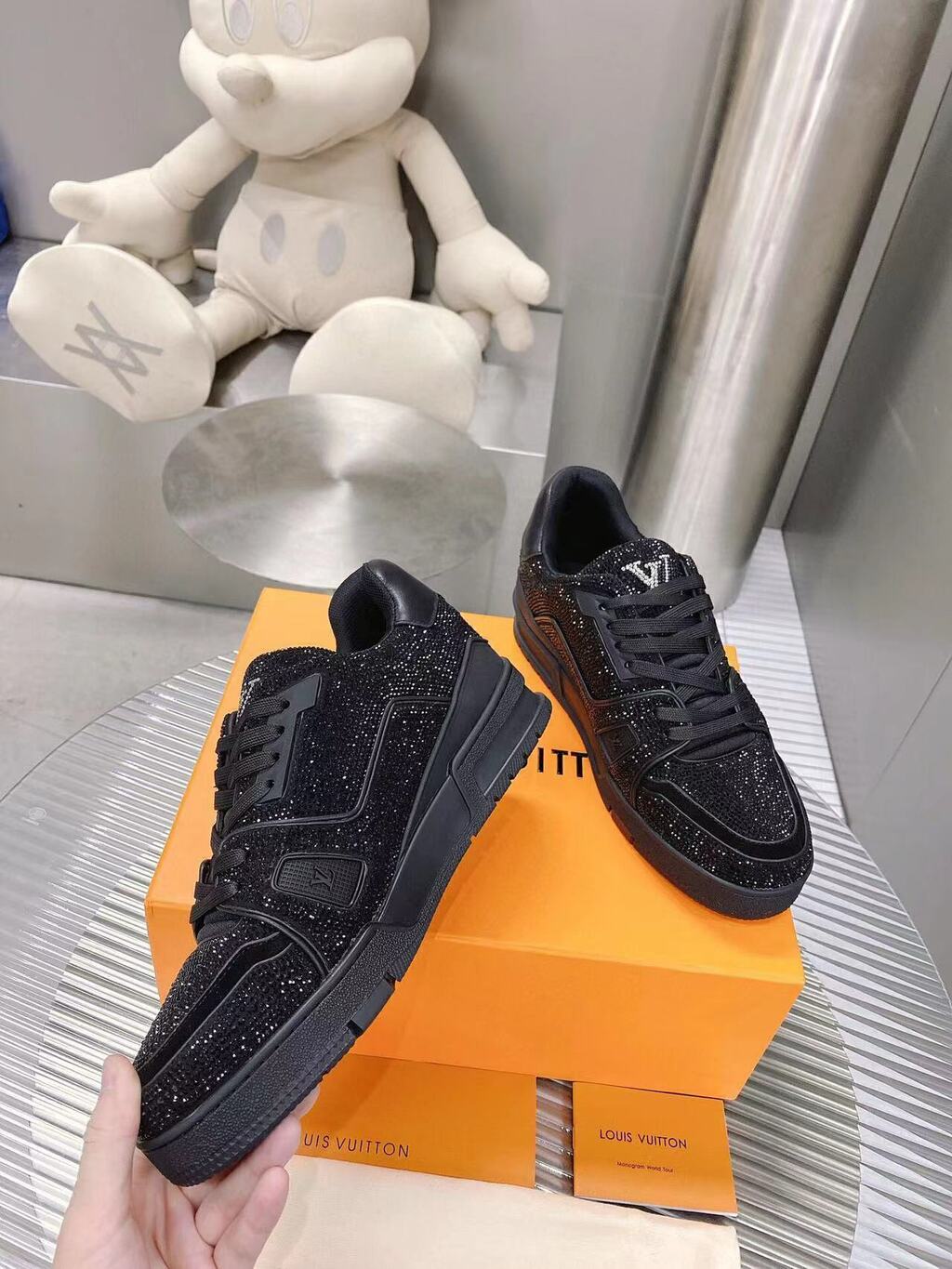 Louis Vuitton Trainer Black Crystals