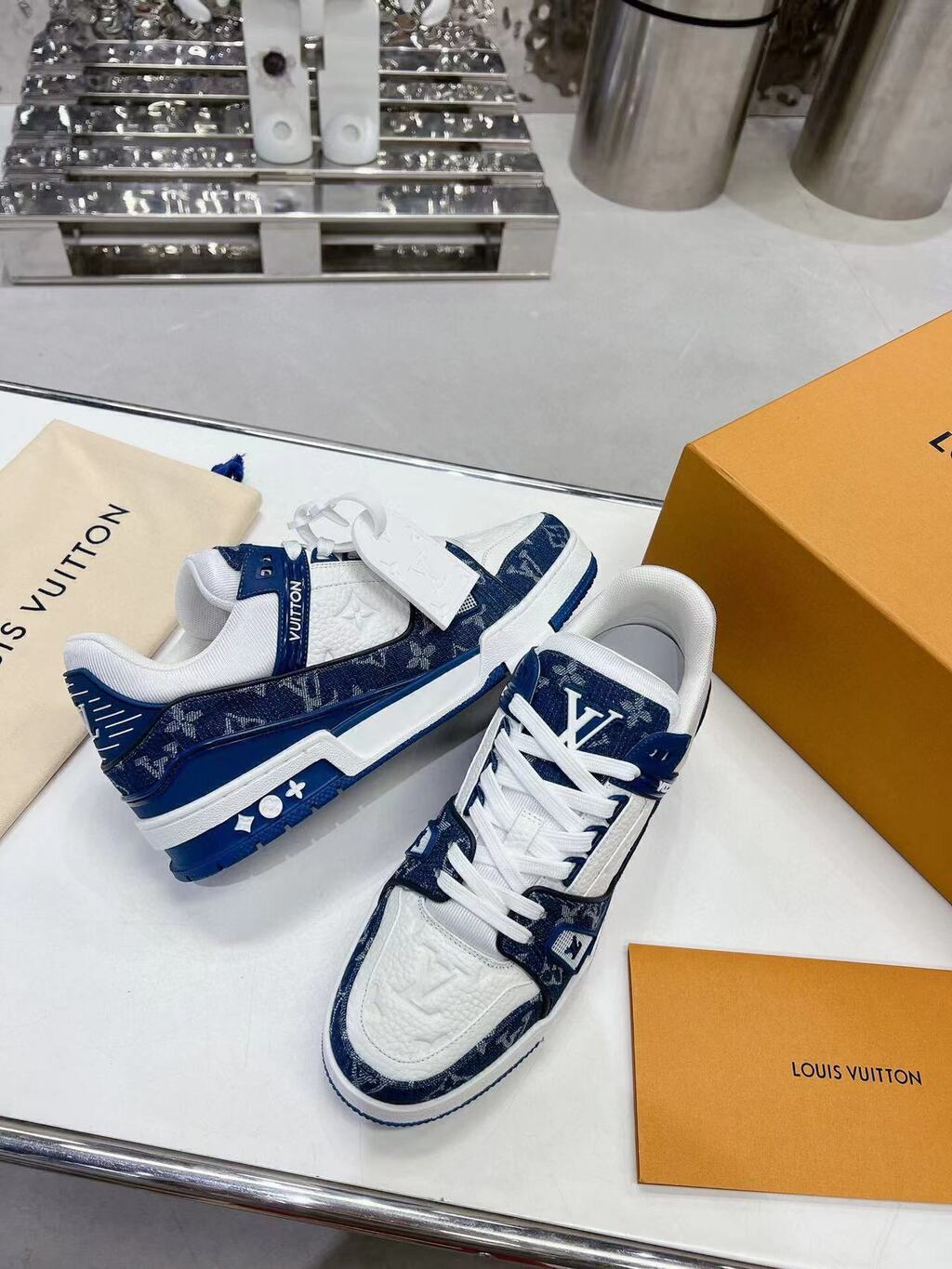 Louis Vuitton LV Trainer Monogram Denim White Blue