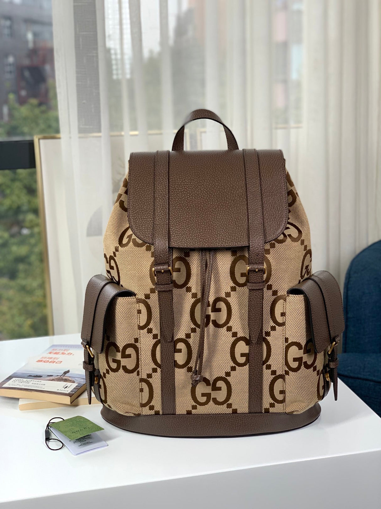 Gucci Backpack with Jumbo GG Camel/Ebony