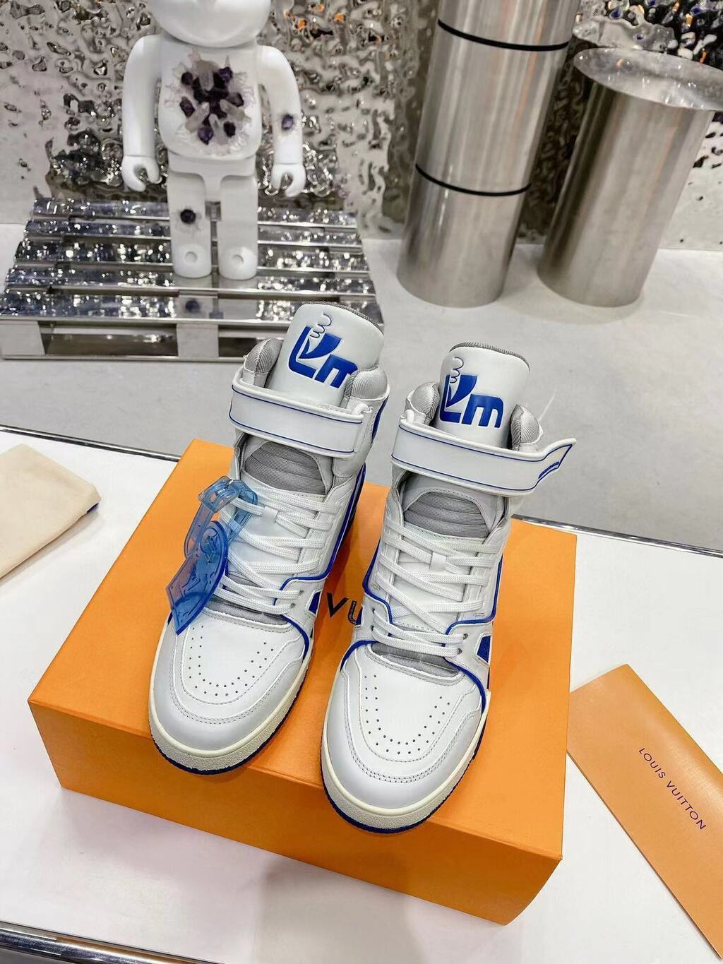 Louis Vuitton LV Trainer Sneaker Boot High White Blue