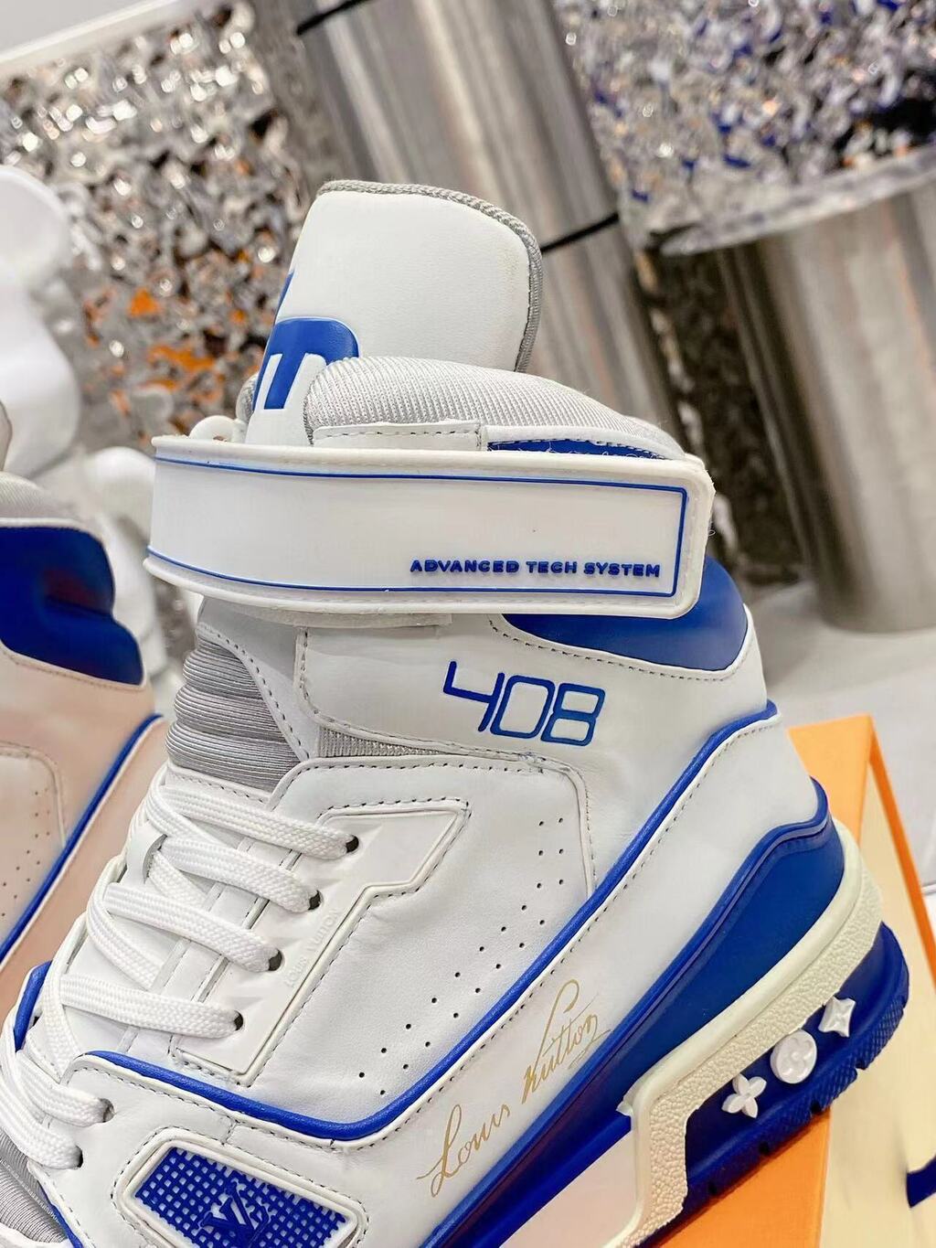 Louis Vuitton LV Trainer Sneaker Boot High White Blue