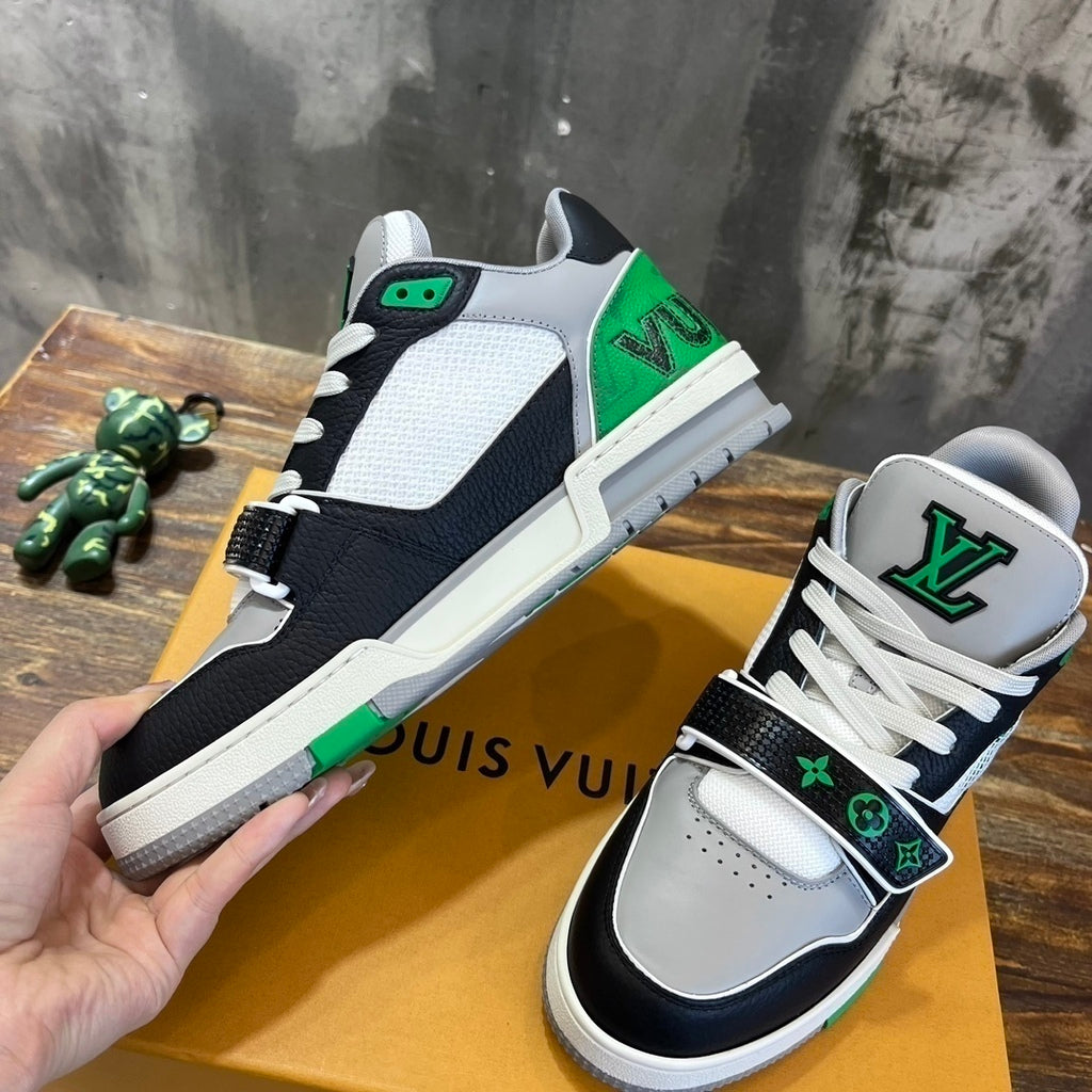 Louis Vuitton LV Trainer Monogram strap Black White Green