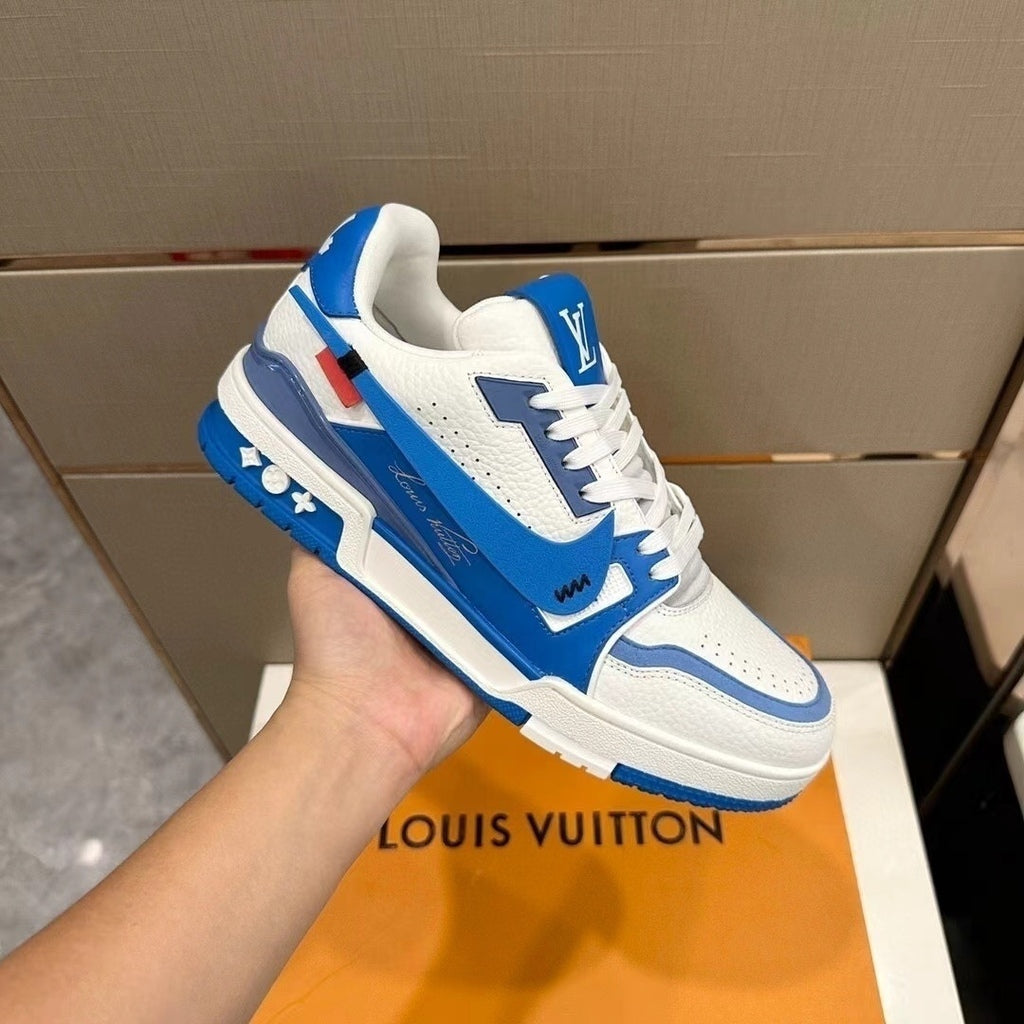 LOUIS VUITTON TRAINER SNEAKER LOW LV WHITE/BLUE